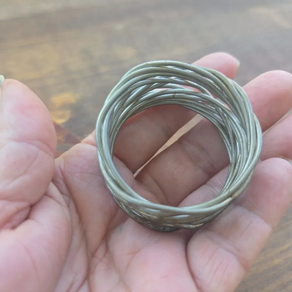Set of 4 Brutalist Wrapped Wire Napkin Rings Silver Tone Mid Century Modern